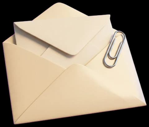 Illustration: an open cream envelope with a letter and a paperclip