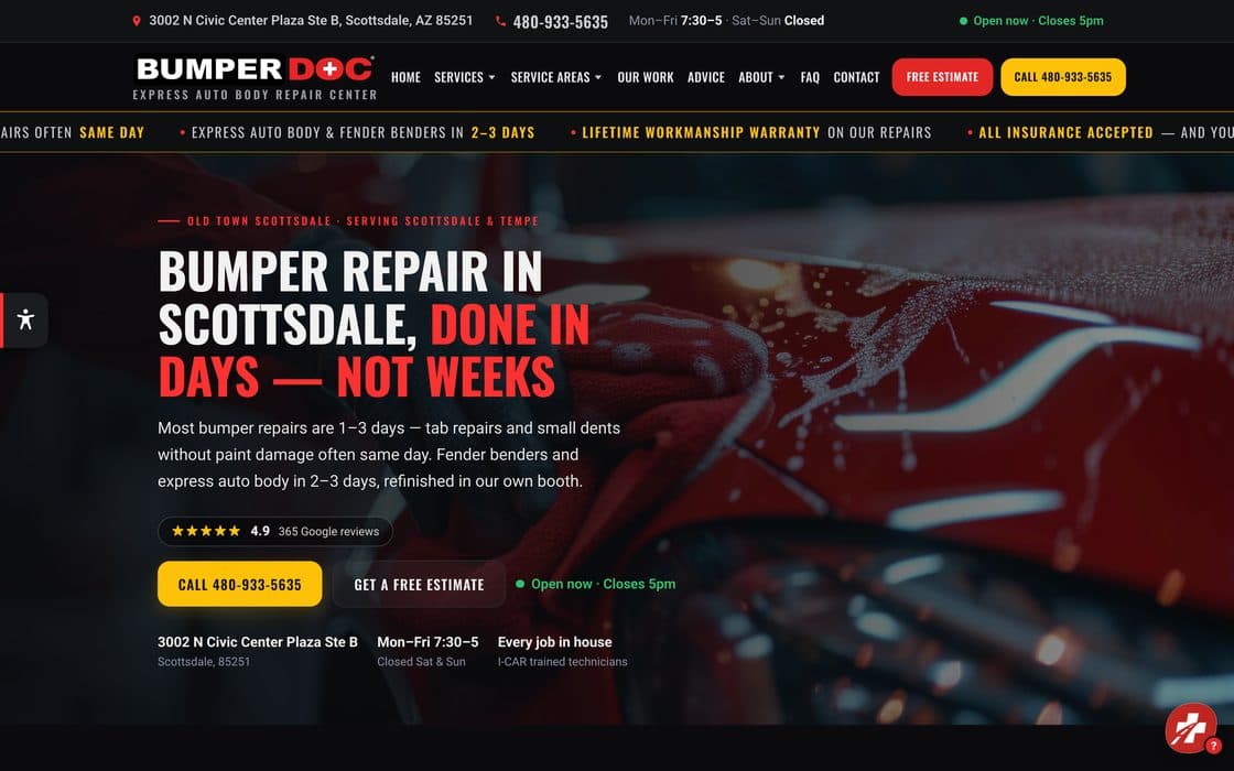 The BumperDoc Tempe home page — bumper repair in Scottsdale, done in days not weeks.