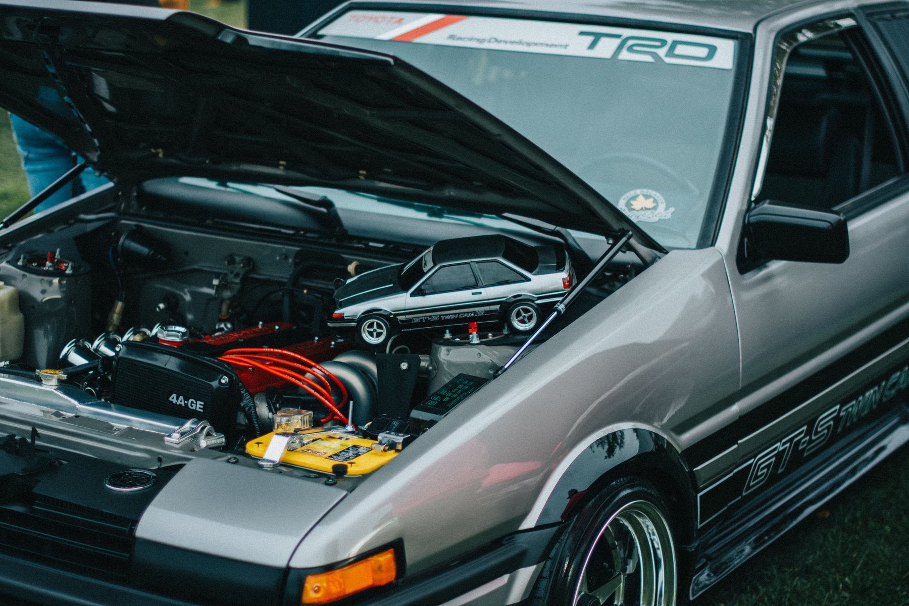 A clean, fully detailed engine bay with the bonnet up