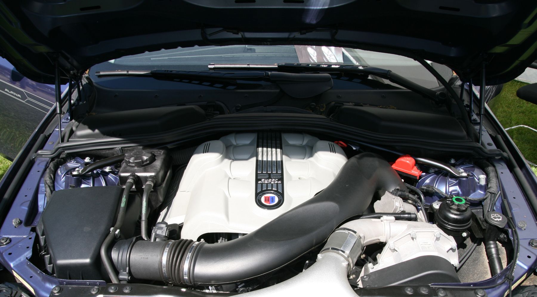 An engine bay with the bonnet up