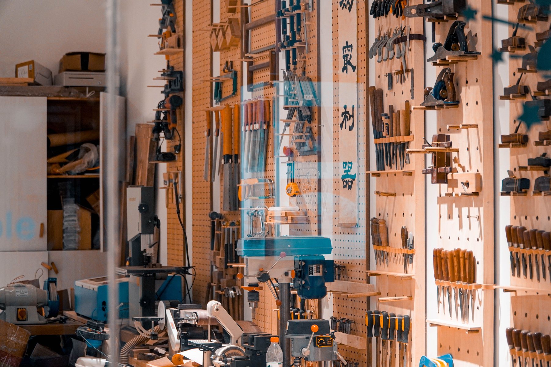 A workshop tool board, everything in its place