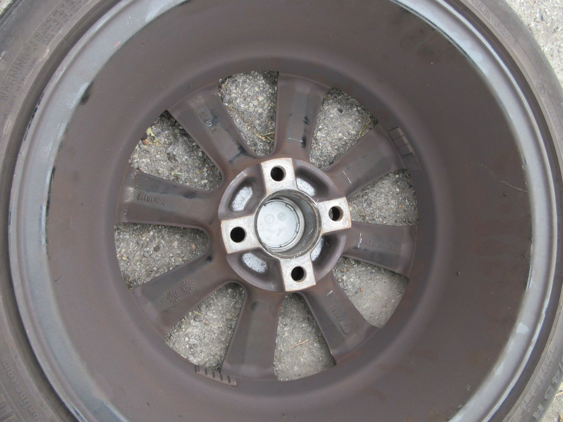 The inner face of a road wheel