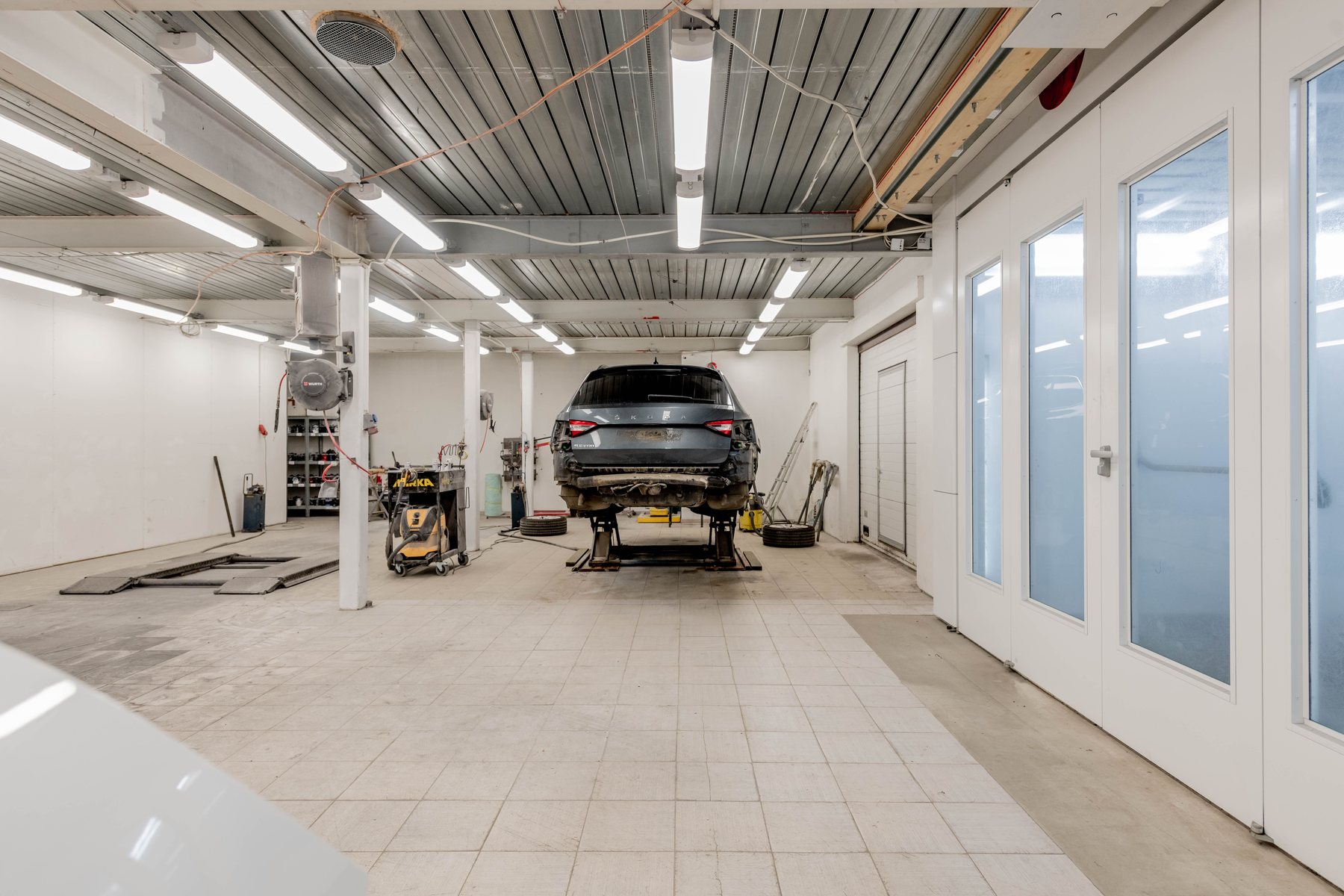 The service bays of a mechanics' garage