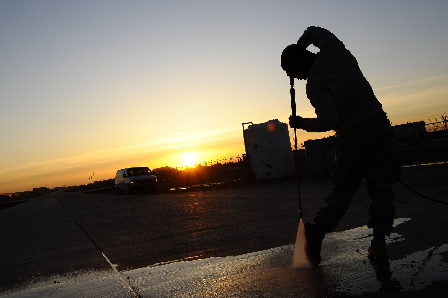 Washing down a hard surface at the end of the day